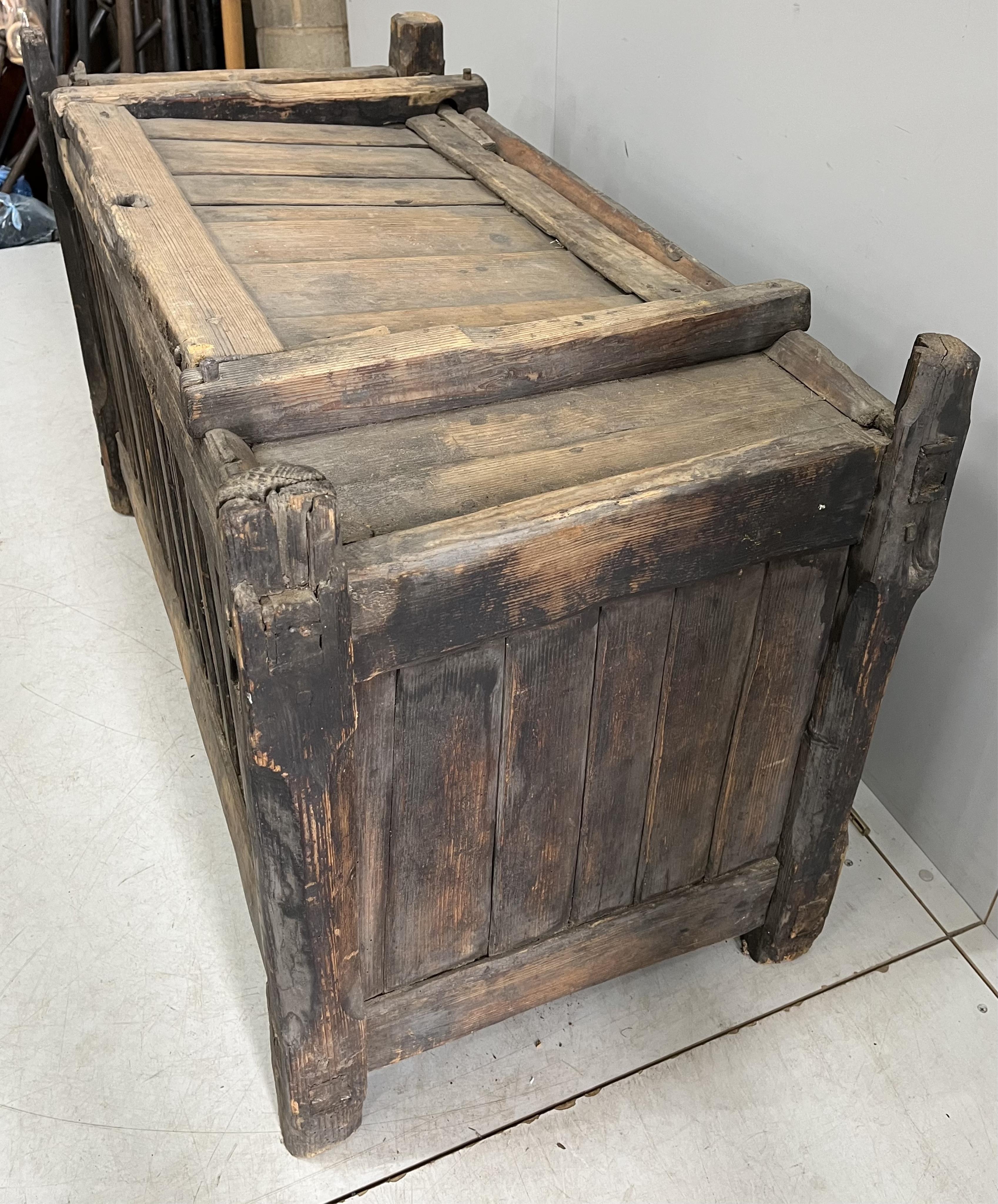 A 19th century East European pine coffer, width 118cm, depth 58cm, height 75cm. Condition - poor